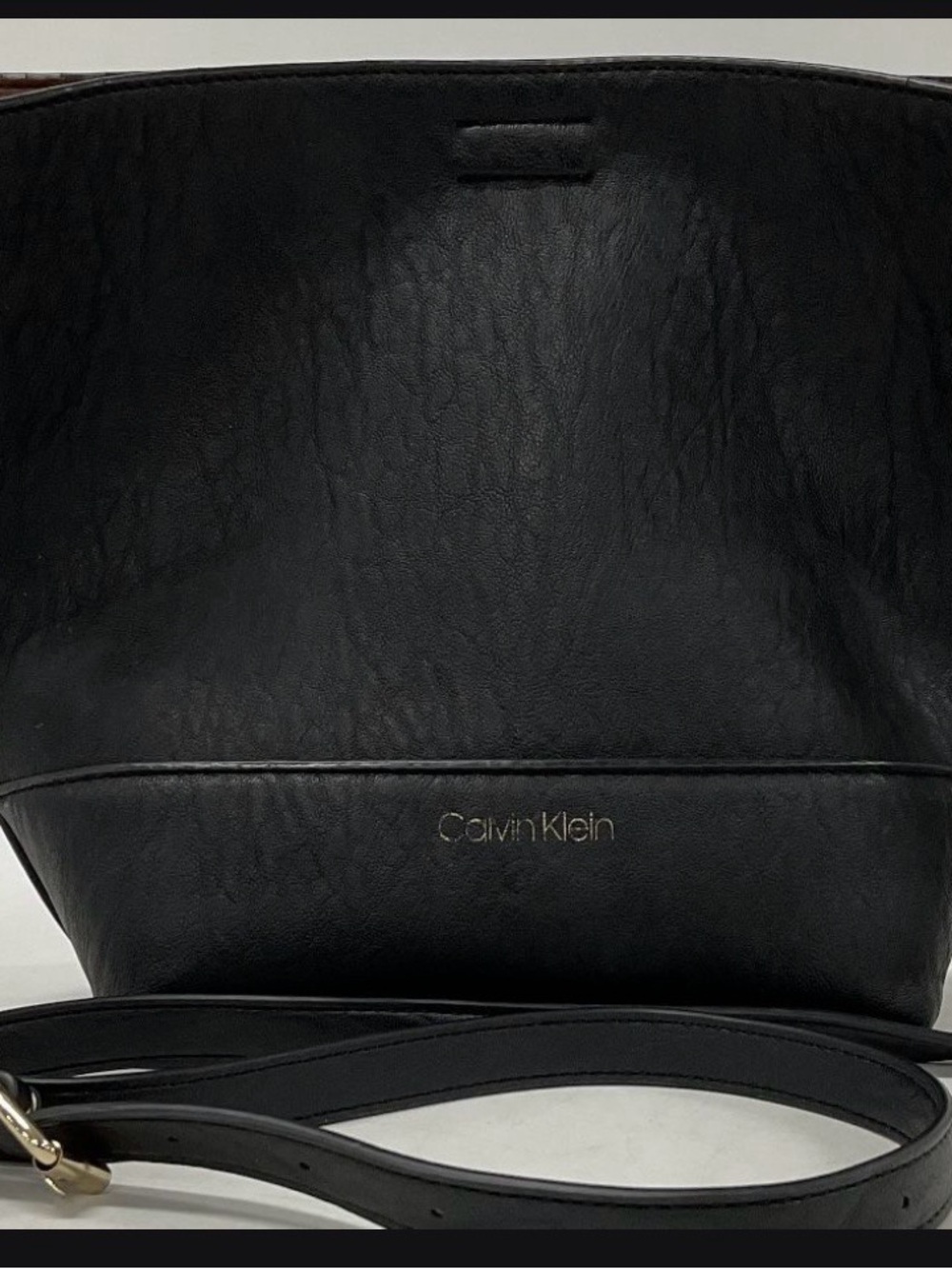 Calvin Klein Black Leather Shoulder Bag with Gold Logo